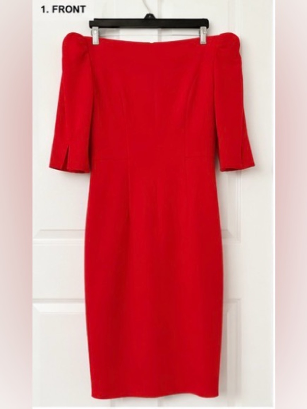 Milly Off-Shoulder Red Midi Sheath Dress